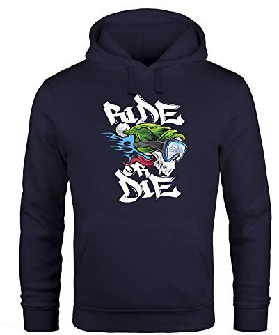 MoonWorks® Hoodie Herren Ride or die Skull Snowboard-Hoodie Snowboard-Fahrer Ski-Fahrer Wintersportler Piste Kapuzen-Pullover Navy XL