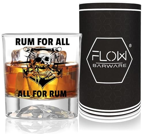 FLOW Barware Rum Glass | Skull Pirate Glass Tumbler | Rum Gift Set for Men with Unique Mountain Base Tumbler & Gift Tube