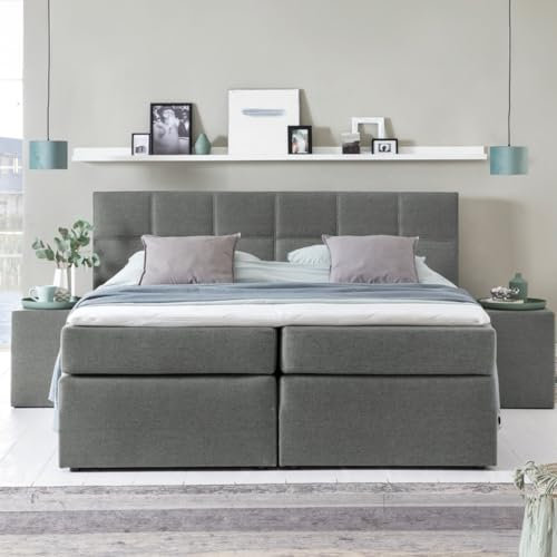 Furniture for Friends 3F Boxspringbett Bea 180x200 cm Hellgrau Härtegrad H2 | 7-Zonen Taschenfederkern Matratze + Visco Topper | mit Bettkasten für Stauraum