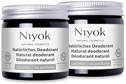 Niyok 2-in-1 Deocreme Kokos ohne Parfum 2 x 40 ml | Natürliches Deodorant mit Shea Butter und Kokosöl für 24h Schutz vor Geruch und Schweiß