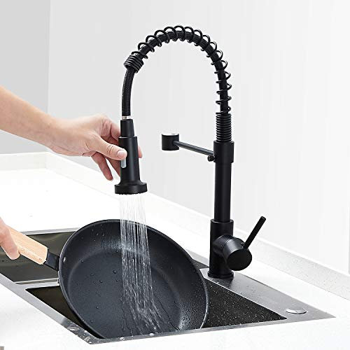 Rubinetto Cucina Lavello con Doccetta Molla a Spirale Girevole 360° a Doppio Modalità di Spruzzo con Flessibili (nero)