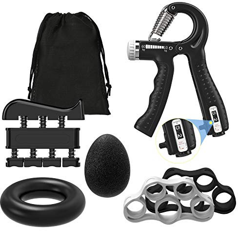 MoKo Handtrainer 6er Set, Unterarmgriff Trainingsset Unterarmtrainer mit Zählfunktion Verstellbarer Fingertrainer mit Trainingsring Griffball für Muskelaufbau Krafttraining Sportler - Schwarz