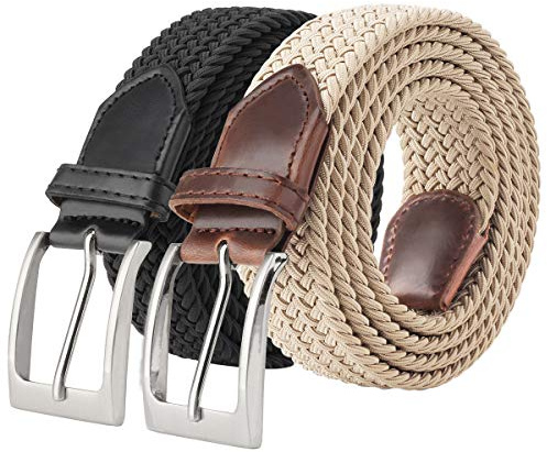 Fairwin Ceinture Elastique Tressée Homme Tissu Extensible 3.3cm | Ceinture tressée extensible sans trous, boucle aiguille, 3.3cm large, 0.5cm fin, réglable, jean pantalon, grande taille