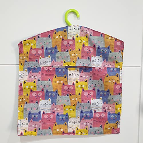 Handmade Cotton Peg Bag with Hanger/Peg Storage/Clothespin Bag/Socks bag/Wardrobe Storage/Over the Door Storage - Sea of Cats