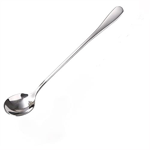 Set di 6 cucchiaini da tè con manico lungo, in acciaio inox lucido, per gelato e gelato, con testa rotonda
