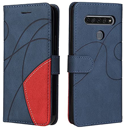 Fatcatparadise Kompatibel mit LG K61 / Q61 / Q630 Hülle, Leder PU Brieftasche Handyhülle Flip Case Silikon Bumper Schutzhülle Klapphülle. Lederhülle mit Kartenfächern und Standfunktion (Blau)
