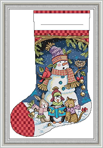 OWN4B Kreuzstich-Set, vorgedruckt, Weihnachtsstrumpf-Gesang, geprägtes Muster, 11 CT, 43,9 x 63 cm, DIY-Stickset (Socke 2)