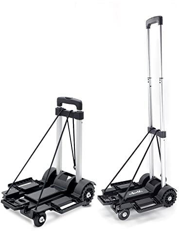 ZHJINGYU Carrello Pieghevole Alluminio 45KG - 4 Ruote Glissevoli + Asta Telescopica - Con 2 Corde Espansione - Ideale per Viaggi, Traslochi & Uffici (Portatutto con Ruote)