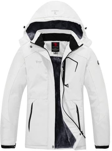 YSENTO Veste d'hiver imperméable pour femme - Veste de ski d'extérieur - Veste en polaire chaude - Avec capuche amovible, Blanc., S