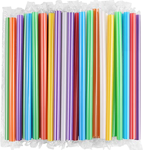 [Individually Wrapped] 100 Pcs Disposable Jumbo Smoothie Straws, Wide-mouthed Multi Colors Milkshakes Plastic Drinking Straws, (9.45 Long and 0.43 Diameter) BPA FREE