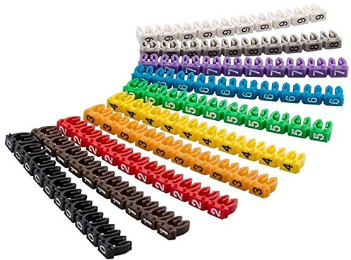 Drahtnummerierungsmarker, bunte Drahtmarkierer, Zahlen 0–9, Kabelmarkierer, Draht-Nummern-Etiketten, Clip-on-Design, Kabelmarkierungsröhre zum Markieren der farbcodierten Kabel (100 Stück, 1,5 mm²)