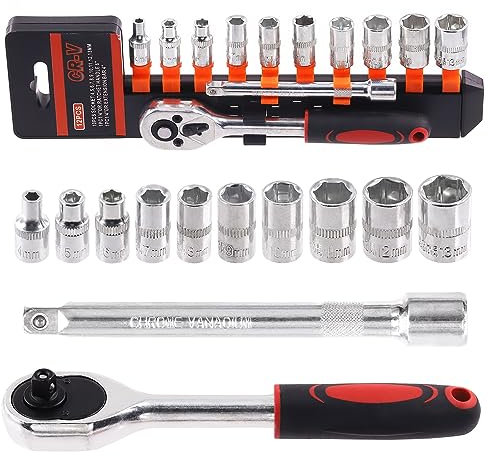 Sweet Lot de 12 clés à cliquet 1/4 et douilles 4-13 mm, douilles à cliquet rapides et barre d'extension 10 cm pour réparation à domicile, garage, atelier, bricolage