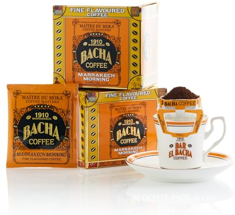 Bacha Coffee - Café Marrakech Morning Arômes Délicats - 12 Sachets de 12g | Arômes Fruité, Malté, Fruits à Coques - 100% Arabica avec filtre intégré - Torréfaction Medium - Caféiné