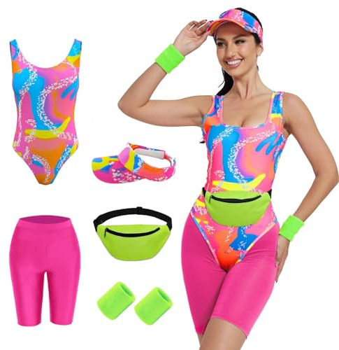KDFJIEelf 80er Jahre Workout-Kostüm, Halloween Cosplay Paare Anzug Outfits für Damen Herren, Männer Kostüm Erwachsene, Bademode 90er Jahre Outfit (Herren, Large)