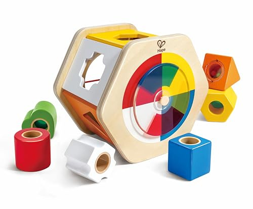 Hape Wunderbarer Formsortierer, kreatives und Lernförderndes Holzspielzeug für Kinder, mit Mischrad & Multi-funktionalen Blöcken, Lernspielzeug ab 12 Monaten
