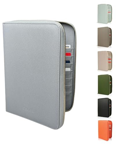 DELOA ® U-Heft, Reiseunterlagen & Mutterpasshülle Organizer - 3 in 1 Dokumententasche mit Fach für Impfpass und Reisepass in Saffiano Kunstleder (Grau)