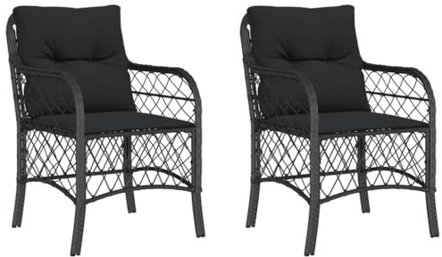 Festnight Gartenstühle 2er Set Rattan Liegestuhl Liegesessel Rattan Garten Rattansessel Outdoor Set Polyrattan Hochlehner mit Kissen Gartensessel Wetterfest Schwarz Balkon Sessel