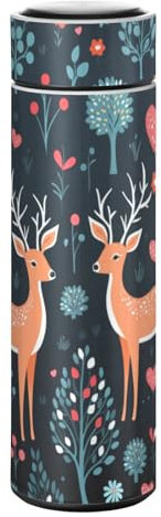 LINNIKEEEE Cartoon-Kunst Niedlicher Hirsch Thermosflasche aus Edelstahl - Auslaufsicher Wasserflasche Wasserkanne für Jungen Mädchen