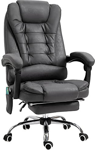 Vinsetto Bürostuhl mit Massagefunktion, Ergonomisch Schreibtischstuhl mit Liege- & Wärmefunktion, Fußstütze, Höhenverstellbar Computerstuhl mit Seitentasche und Fernbedienung, Mikrofaser, Schwarz