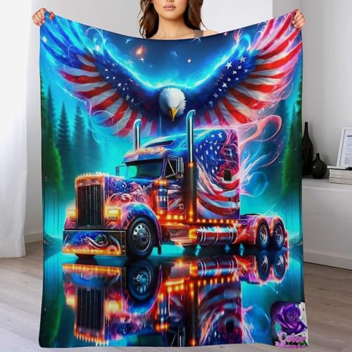PAZZK Kuscheldecke LKW Decke Tagesdecke - Weiche Flannel Decke Mit Muster Sofadecke - Baumwolldecke Wohndecke Sofaüberwurf Bettüberwurf（130×150cm）