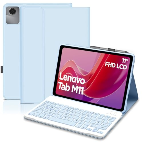 Fodral med tangentbord för Lenovo Tab M11 2024 (TB330FU/TB330XU), UK layout tangentbordsfodral för Lenovo Tab M11, smalt smart fodral med avtagbart Bluetooth-tangentbord för Lenovo m11 surfplatta 11