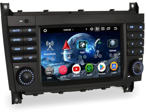 Erisin 7 Pulgadas 8 núcleos 4GB+64GB Android 14 Radio Coche Bluetooth GPS Navegador para Mercedes Clase C/CLC/G W203 W463 Soporte CarPlay Android Auto DSP WiFi Dab+ FM OBD2 Pantalla Táctil Canbus SWC