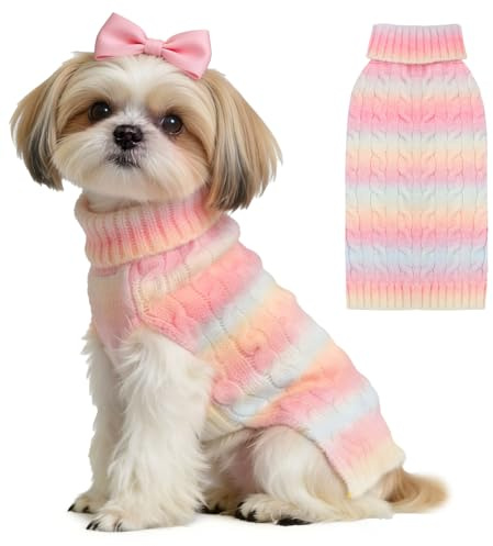 AXIIJGL Dog Sweaters for Small Dogs Girls Cute Pink Gradient Puppy Cat Sweaters Soft Warm Knitwear Turtleneck Pullover Small Dog Sweater Clothes Chihuahua Yorkie Maltese Dachshund Outfits
