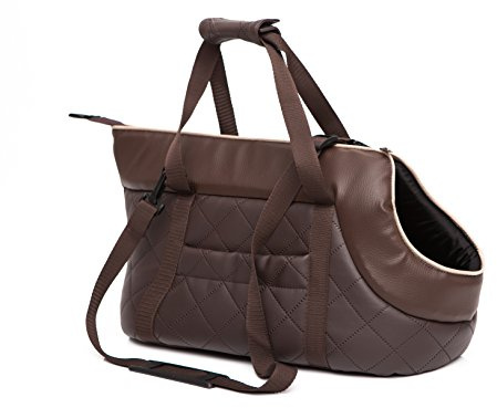 Hundetragetasche aus Kunstleder – Hundetransporttasche für kleine Hunde und Katzen bis 3 kg - praktische Transporttasche - Hundetasche - 20 x 42 x 22 cm - Braun