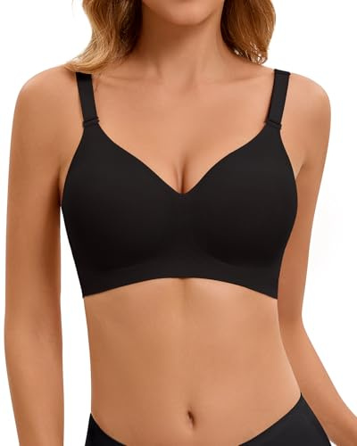 SERSARY Damen BH Große Größen Komfort Vollschalen Entlastungs BH Ohne Bügel Klassische BHS für Große Brüste Starker Halt Schalen Bra mit Verlängerte Soft Bügelloser Glatter Bralette,Schwarz,M