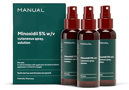Manual 5% Minoxidil (3 x 60ml) Formula For Men - Increases Blood Flow To Follicles - Promotes Growth for Longer, Thicker Hair - Stimulates Hair Regrowth - Easy To Apply Spray - 3 Month Supply