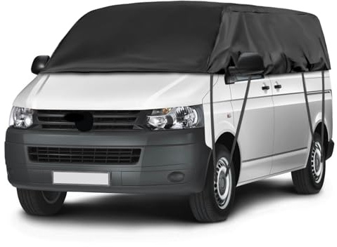 Autoabdeckung Ersatz für VW T5 T6 LWB, Schwarz Halbgarage Wasserdicht | Sonnenfest Hälfte Autoabdeckung UV Beständige Halbe Auto Abdeckplane Staubdicht Schneefest Outdoor Indoor