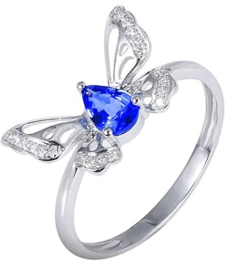 Tolldek Weiß Gold 18 Karat Au750 Ring, Schmetterling Freundschaftsringe mit Saphir 0.5ct Tropfenschliff, Eheringe mit Diamant 18K Gold Echtschmuck, Gr.61 (19.4)