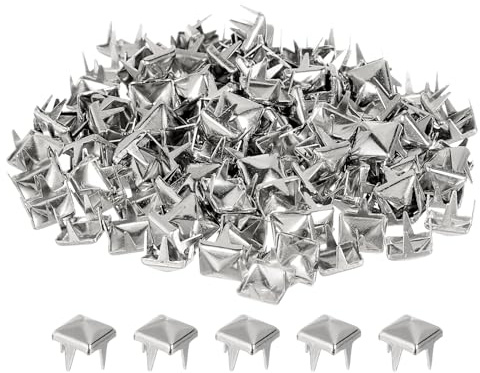 sourcing map 100 Pcs Pyramid Rivets for Clothing, 6mm 4-Jaw Square Rivets, Silver Metal Pyramid Studs Handicraft, Punk Rock Nailhead Spots for Clothing Bag Leather Shoes