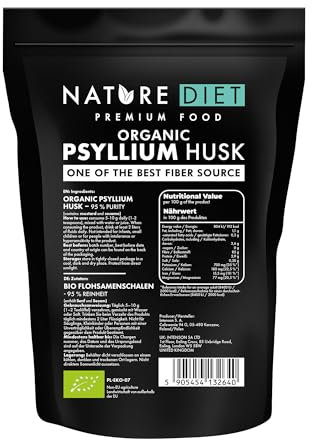 Organic Bio Psyllium Husk | 450 g | 95% Purity | High-Fibre Content | Vegan & Gluten-Free | EU Organic Certified | by Nature Diet