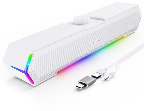 LENRUE G11 PC Speakers for Desktop, Touch Lights Computer Speakers with Surge Clear Sound, USB C/USB Powered for Computer Desktop PC Laptop Monitor (White)