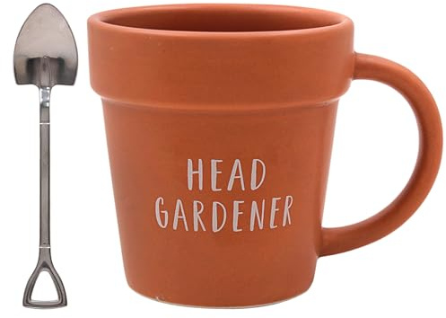 Plant Pot Mug and Shovel Tea Spoon Green Fingers Range, Tea and Coffee Mugs for Hot Drinks | Printed Mug for Kitchen & Home | Reusable Ceramic Cups for Every Occasion (Head Gardener 4758)