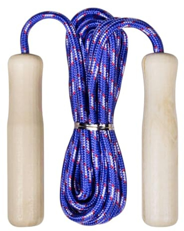 Corda per saltare con manico in legno e lunghezza regolabile. Corda per saltare adatta per adulti e bambini. (Blu)