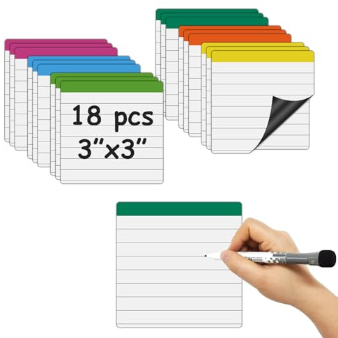 Ruled Lined Small Sticky Notes 3x3,Dry Erase Magnetic Sheets,18 Pieces,Work for Fine Tip Markers,Easy to Post On Fridge or Whiteboard