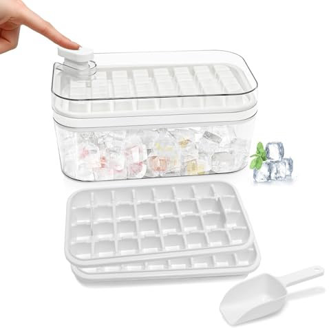 Ice Cube Tray,Food-Grade Ice Cube Moulds with Lid,Release All Ice Cubes in One Second,BPA-Free,64 Ice Cube Tray Square(White)