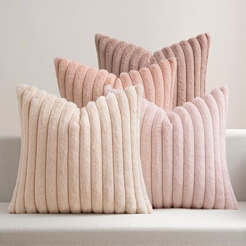 MIULEE Plüsch Kissenbezug 45x45 Kuschelkissen Flauschig Serie Rosa | Kuschel Kissen Kissenbezüge Fell Sofakissen Dekokissen 4er Set Kissenhülle Kunstpelz Weich Waschbar Deko für Couch