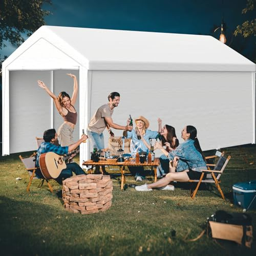 Kidsgigglz Pavillon Carport 4x8 m – extra großes Zeltgarage Garagenzelt Winterfest mit Roll-up-Fenster für Auto, SUV, Boote & LKW – Seitenwände und Dach abnehmbar – Unterstand Lagerzelt oder Weidezelt