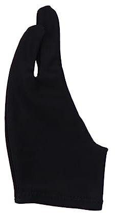 Gatuida Two Finger Curved Drawing Gloves 2pcs, Artist Sketch Gloves Black L, Anti-Smudge Protective Finger Cots for Digital Tablet and Traditional Painting