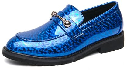 Mocassini da uomo a punta in PU – Scarpe da sera lucide per matrimoni, feste e abbigliamento casual – Mocassini formali e quotidiani, Blu, 43.5 EU