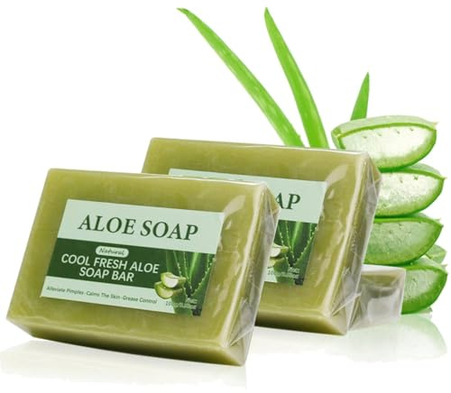 Savon Solide Pour le Visage parfumé à L'Aloe Vera,Savon Gel Douche Solide Corps,Natural Savons de Douche Aloé Vera,Savonnés Faits à la Main Solides Shampooing,Pour Tous les Ttypes de Peau 100g (2pc)