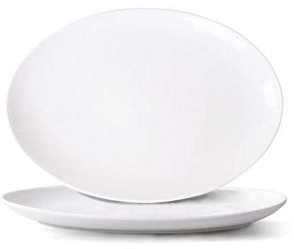 YALONG Serving Platters Set of 2 – 16 Inch Oval White Serving Platters, Large Porcelain Serving Platter Set for Party, Appetizers, Charcuterie, Sushi & Dessert, Microwave & Dishwasher Safe
