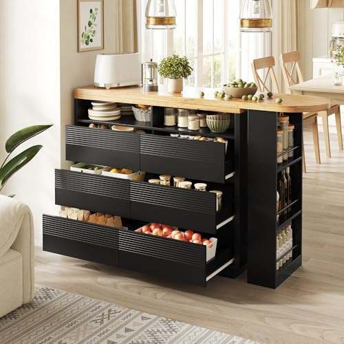 Crlnaup Utdragbart barbord med förvaringsutrymme (137–215 × 39 × 102,3 cm), modernt rörligt barbord, teleskopiskt barbord med sex lådor, ståbord, bistrobord, högbord, köksö, bistrobord