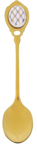 HIAKDOFT Cuchara de Café Pequeña de Acero Inoxidable Cucharilla para Té Resistente para Mezclar Espresso Yogur y Bebidas Frías Diseño Europeo Grabado Dorado