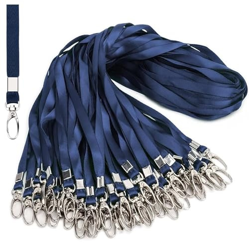 GREATRICH 50 Pack Lanyards Schlüsselband Personalisiert, Schlüsselbänder Umhängeband, Schlüsselband zum Umhängen Kinder, Verstellbar 45cm Lanyard Band für Badges, Schlüssel, Büro, Schule, Blau