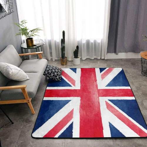 MXZERFKGLA Alfombra antideslizante con la bandera del Reino Unido para sala de estar, alfombra vintage para sala de estar, alfombra lavable para dormitorio, comedor, decoración del hogar, alfombra