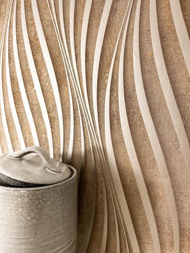 Newroom Tapete Braun Vlies Wellenmuster - Modern Grafisch 3D Optik Streifen für Wohnzimmer Schlafzimmer